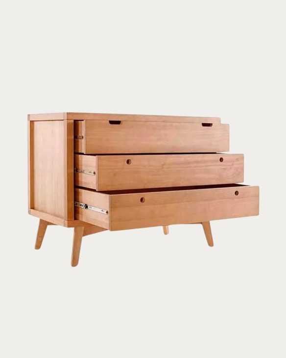 Cajonera con cajones de madera y guías metálicas