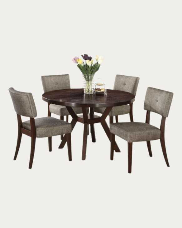 Comedor madera pino y sillas tapizadas modelo Sonora